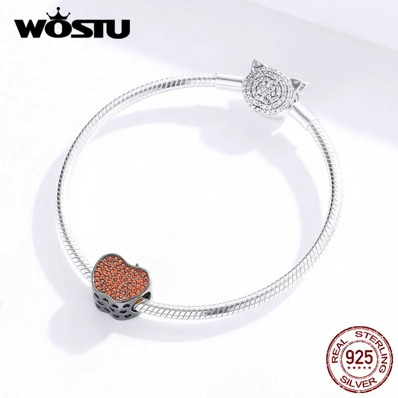 WOSTU 925 пробы серебряные бусины в форме яблока полный Циркон Шарм Подходит браслет кулон Хэллоуин Серебро 925 ювелирные изделия DXC1360