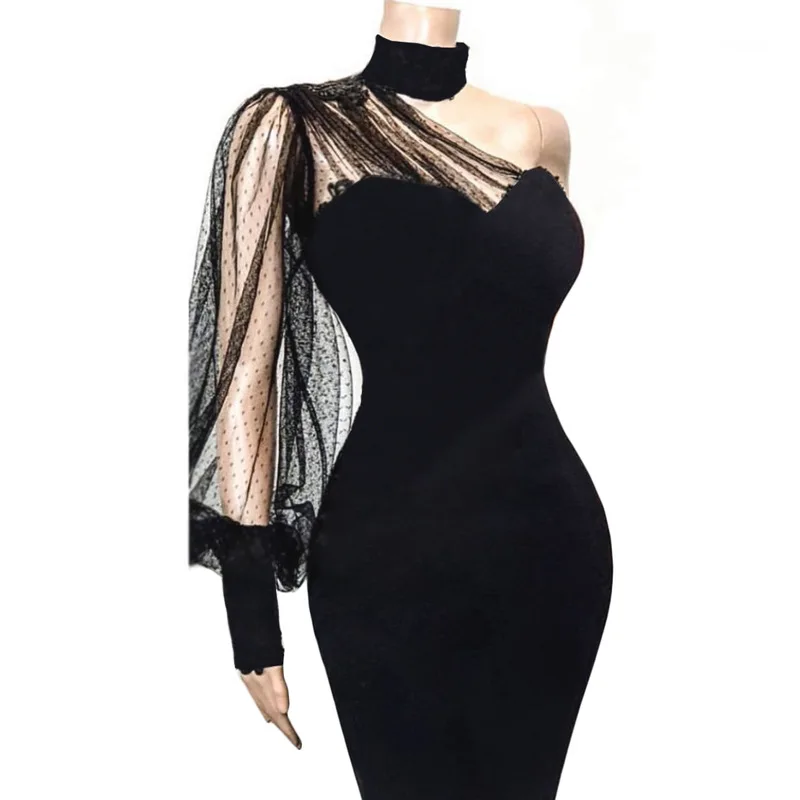 one shoulder black cocktail dress