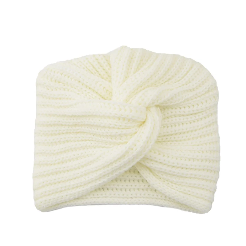 Boho модная Бандана с перекрестными узлами, мусульманская шапка, зимняя женская теплая вязаная шапка-тюрбан, 10 цветов, женская мягкая индийская шапка - Цвет: Белый