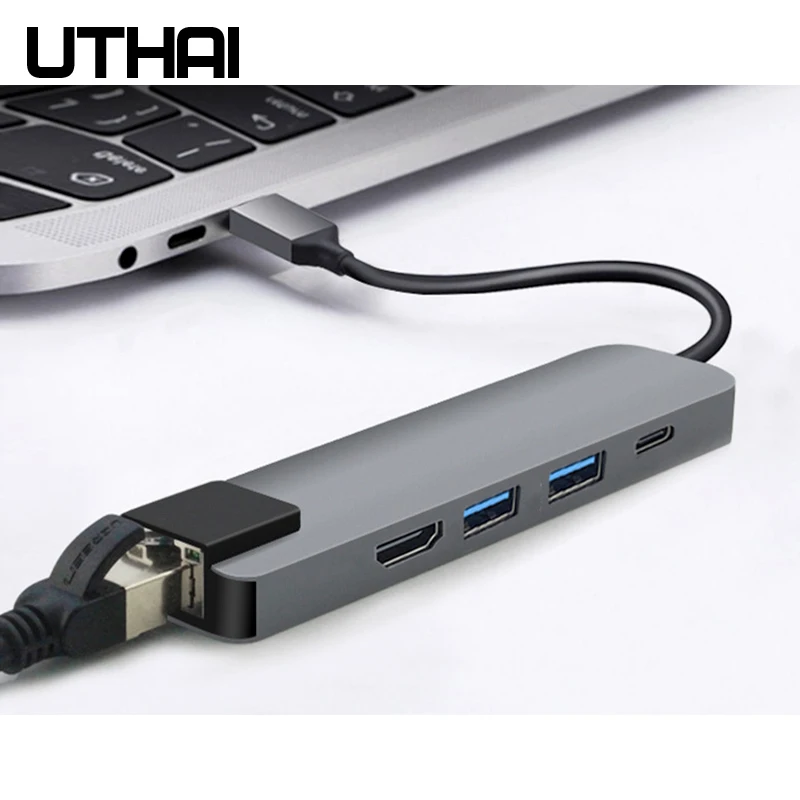 UTHAI J14 5в1 type-C адаптер HDMI 4K гигабитный сетевой конвертер для Macbook Pro Air PD Быстрая зарядка TF SD мультикардридер