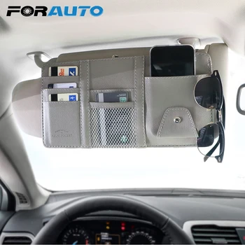 

FORAUTO Car Sun Visor Storage Pouch With Zipper Bill Card CD Phone Holder Organizer Box Leather Sunglasses Clip Multifunctional