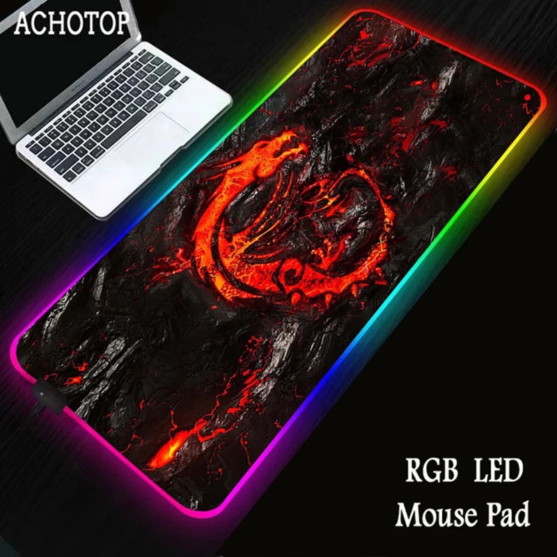 Alfombrilla de ratón grande para Gaming, alfombrilla de ratón roja de Dragon MSI RGB para Gamer, Led, grande, con retroiluminación, para teclado y Escritorio