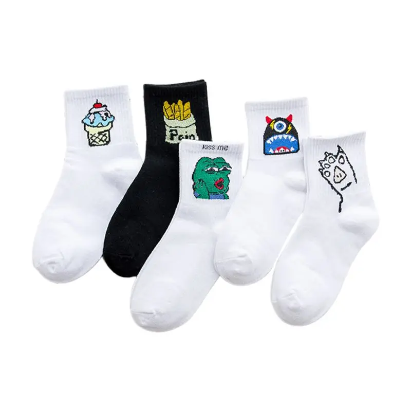 Новинка года; 5 пар носков в стиле Харадзюку для женщин и девочек; носки в стиле хип-хоп; хлопковые носки унисекс с героями мультфильмов; сезон осень-зима