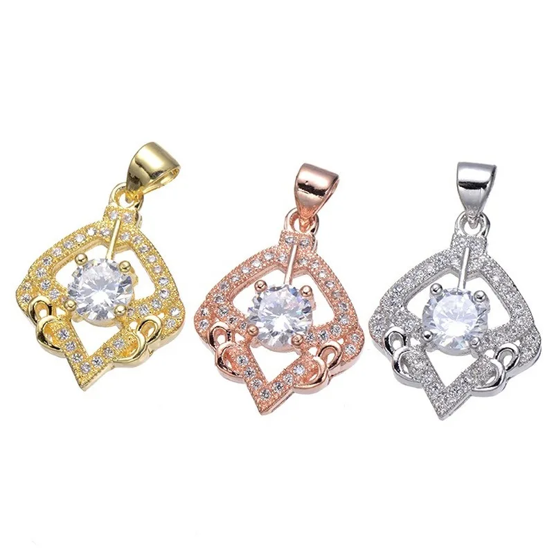 Copper Inlaid Big Zircon Hollow Rhombus Charm Necklace CZ Pendant No Chain Handmade DIY Trend Fashion Jewelry Making Accessories | Украшения