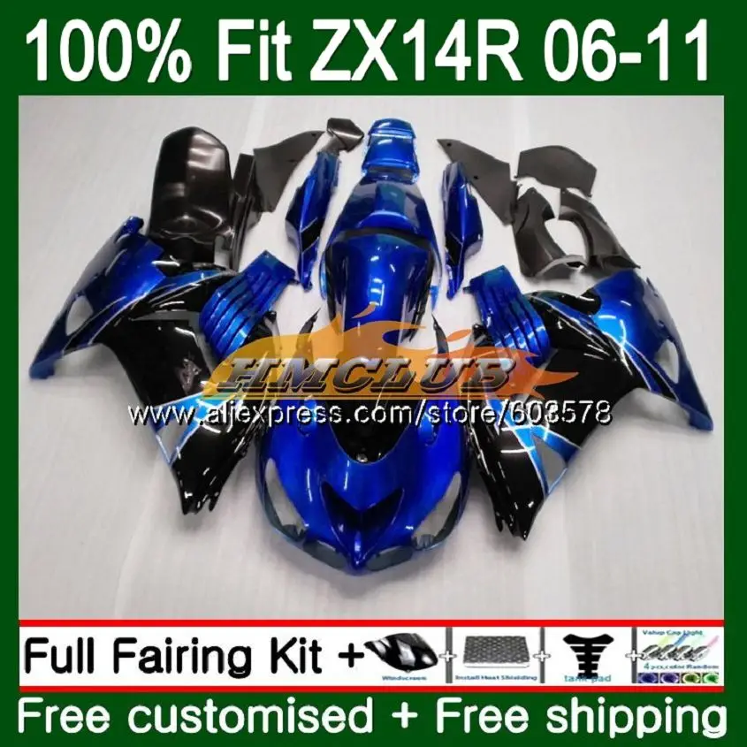 Инъекции для KAWASAKI ZZR1400 ZX 14R 2006 2007 2008 2009 2010 2011 113CL. 124 цвет синий, черный; большие размеры ZX-14R ZX14R 06 07 08 09 10 11 обтекатель - Цвет: No. 1