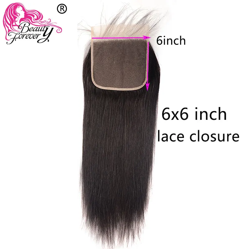 Beauty forever бразильские прямые волосы на шнурках remy 6*6 Часть Закрытие человеческих волос 10-18 дюймов