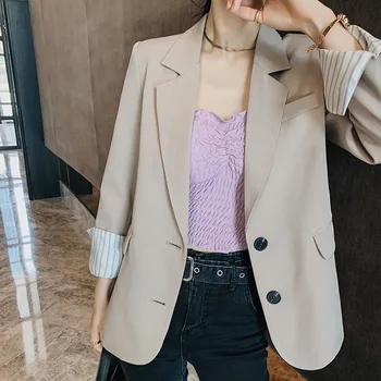 

Spring New Fashion Blazer Jacket Casual Pockets Single Breasted Blazers Long Sleeve Work Solid Slim Jacket Coats