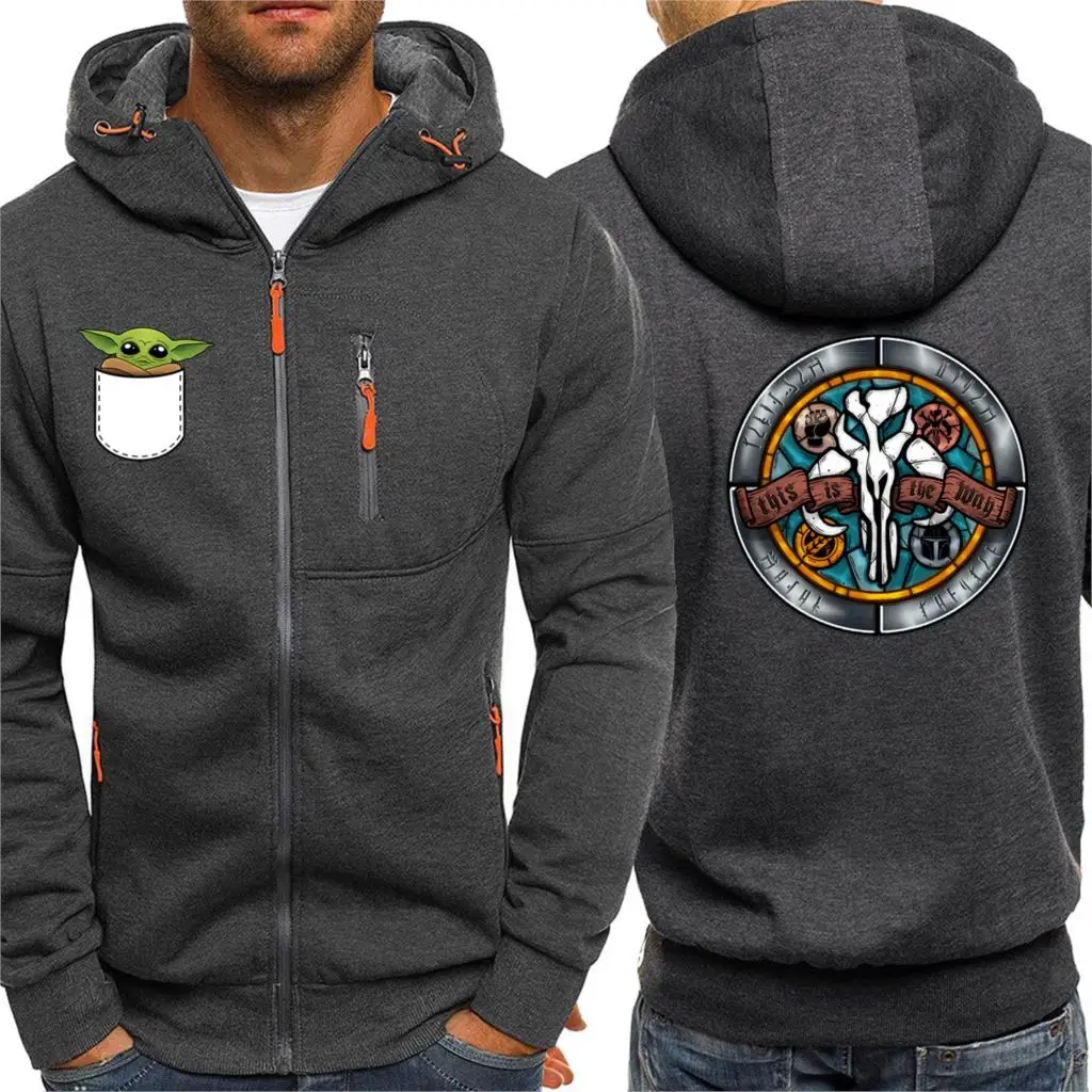 

Streetwear Fashion Men Jackets Star Wars Casual Hoodies Spring Winter Hip Hop Zipper Yoda Mandalorian Hooded Fleece Sweatshirts