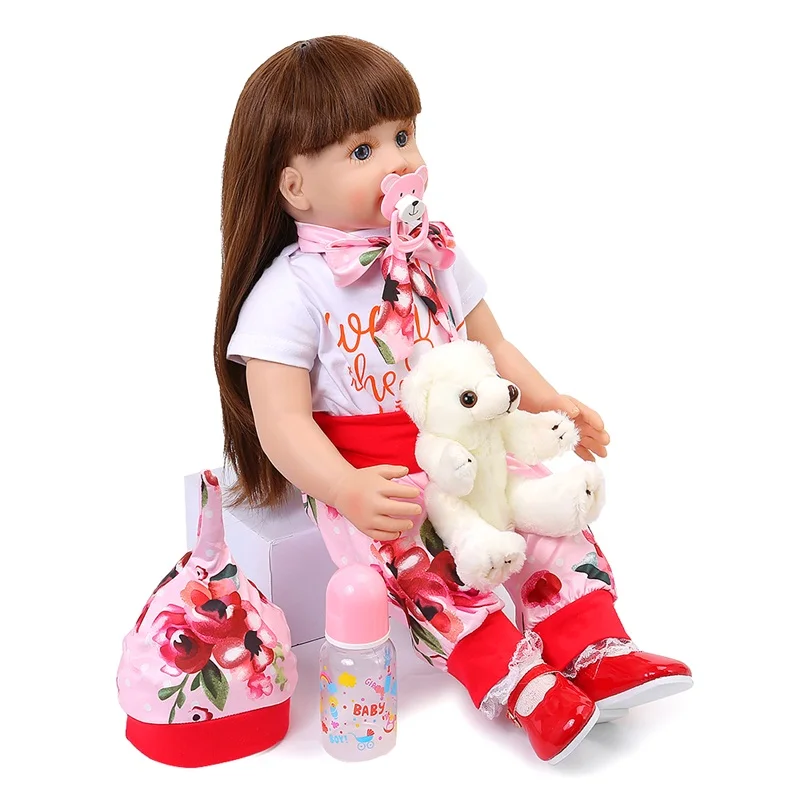 60 см Reborn Baby Doll Menina силиконовая кукла принцессы Реалистичная Reborn Boneca длинные волосы цветок ткань Реалистичная детская игрушка как подарок ребенку