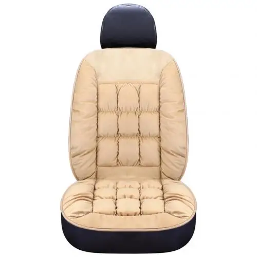 Beige Зима натуральный длинный шерстяной чехол для сиденья автомобиля коврик теплый Австралийский овчина мех авто подушка плюш универсальный размер - Название цвета: Beige