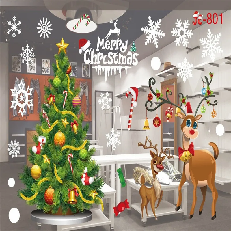 

NEW PVC Christmas Wall Sticker Santa Claus / Train / Elk / Tree / Snowflake Room Decorative Glass Window Home Decoration Sticker
