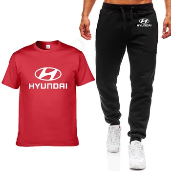 

2020 New Brand Men Popular T Shirts Hyundai Engine Car Logo Printed Cotton Personality Short Sleeve Men T-shirt Pants Wild Suit