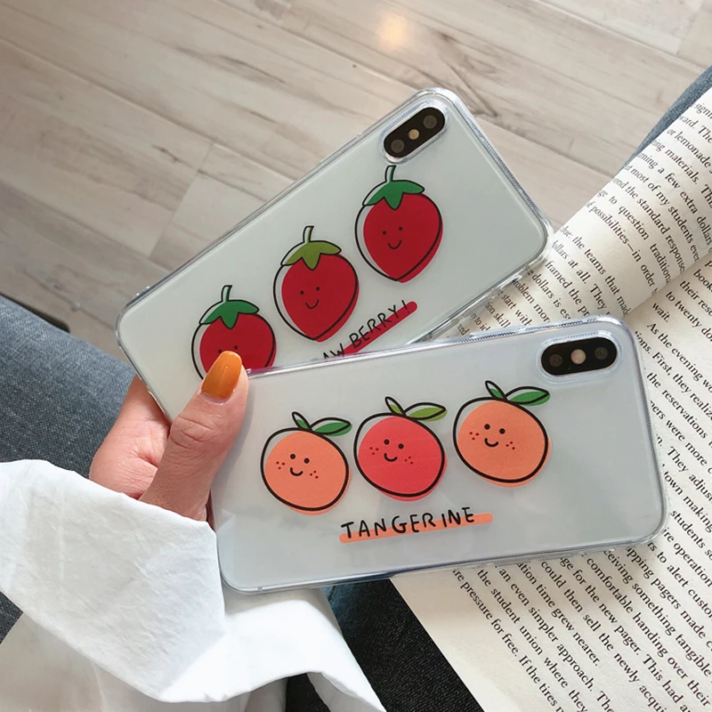 Милый чехол для телефона с клубничкой iPhone 7 8 Plus XS MAX X XR прозрачные мягкие чехлы из