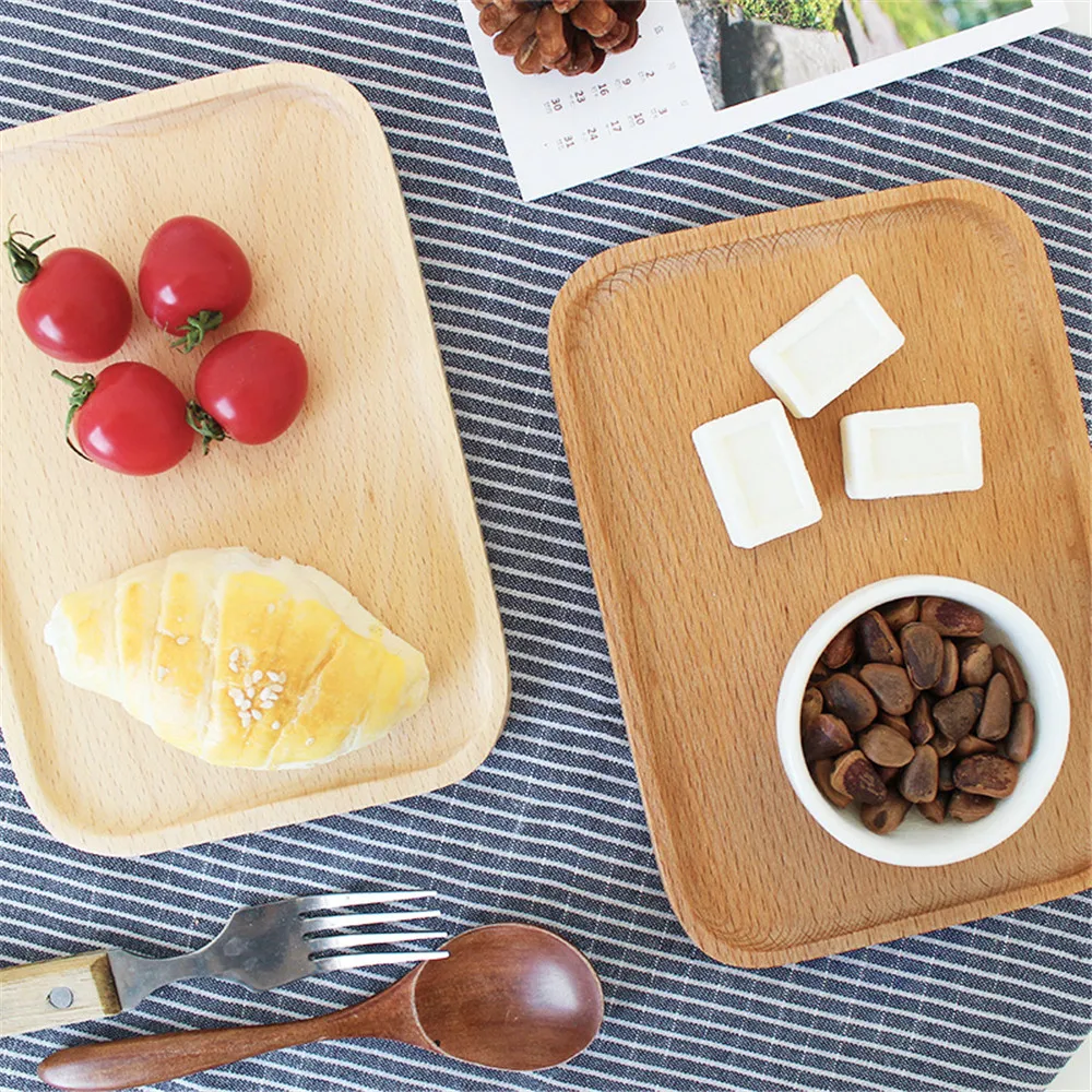 Zakka Rectangle Wood Storage Plate Japanese Natural Dessert Cake Tray Jewelry Display Candy Snacks Storage Tray for Home Decor