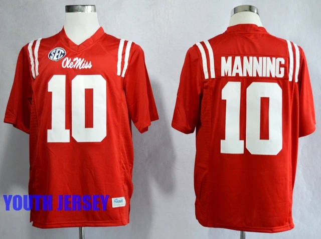 Красный Новое поступление, высокое качество, Ole Miss Rebels Eli Manning для молодежи Джерси - Цвет: Красный
