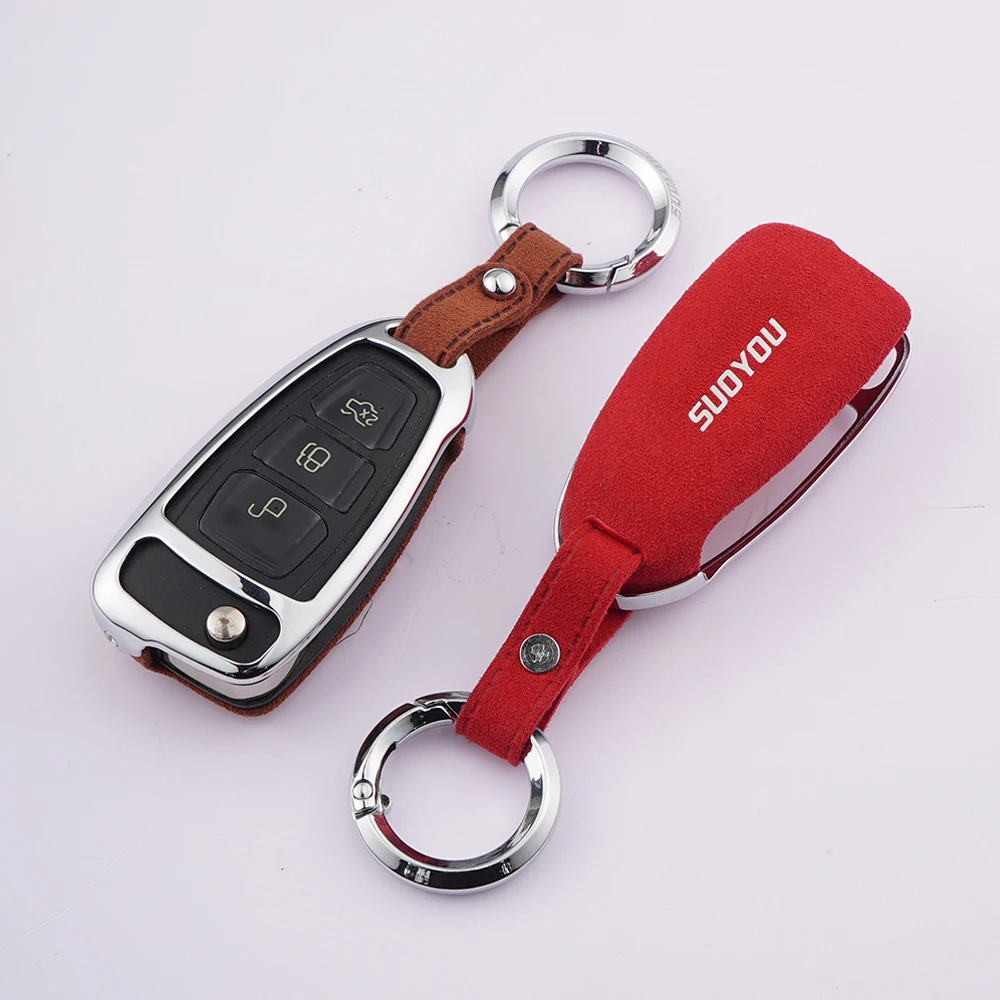 Suede Leather Car Flip Key Fob Shell Cover Case For Ford C-Max S-Max Focus 3 MK2 MK3/Galaxy Mondeo Transit Fiesta Car Styling