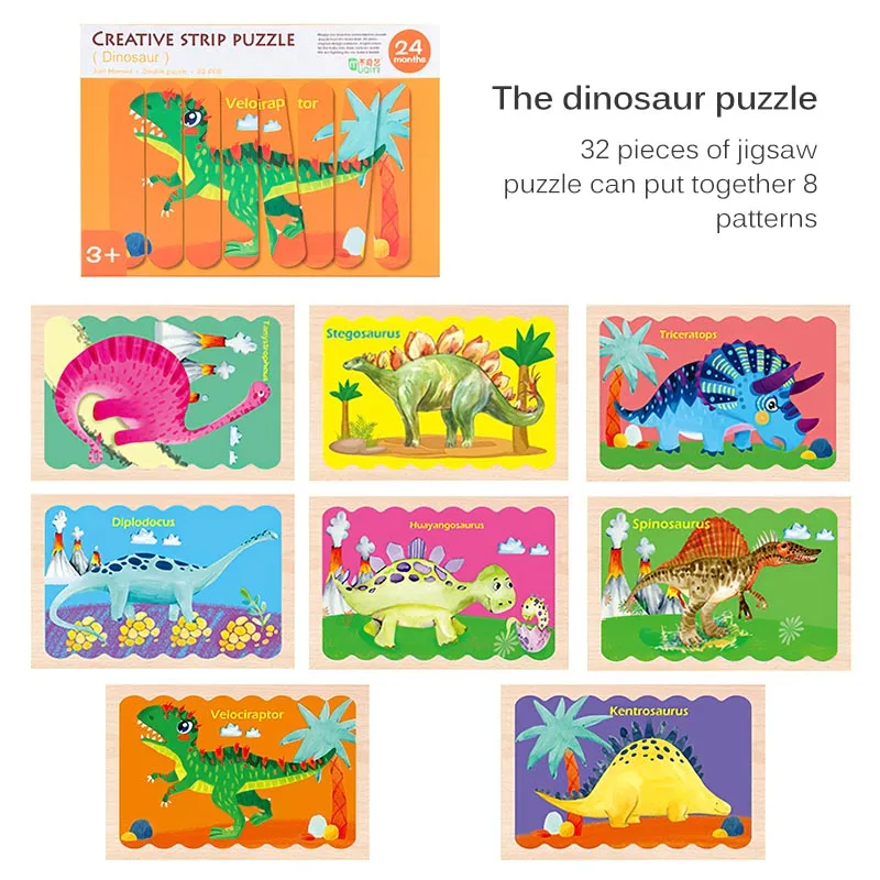 Creative Strip Puzzles For Kids Montessori Toy Wooden Toys Jigsaw Puzzle Children Cartoon Set Educational Gift | Игрушки и хобби