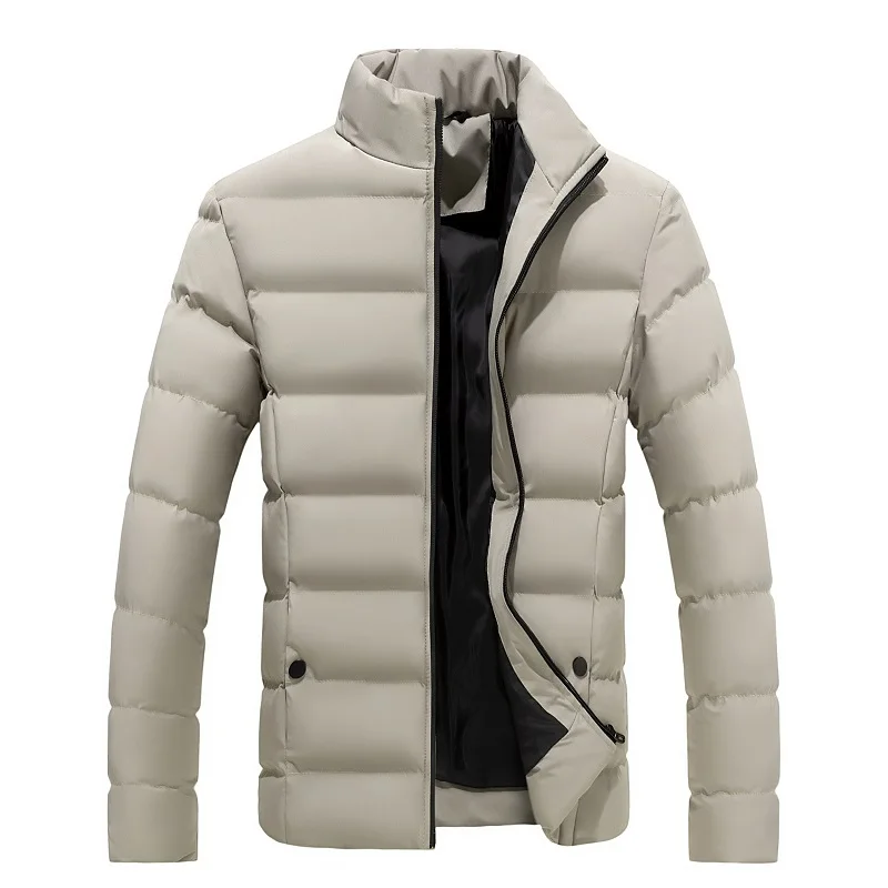 Зимняя куртка мужская одежда модная однотонная парка со стоячим воротником мужская стеганая ультра-светильник куртки и пальто зимние парки - Color: khaki jacket