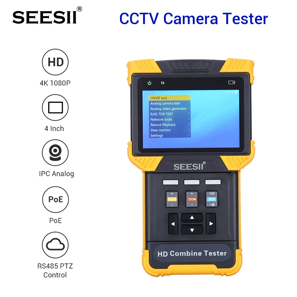 

SEESII 4" Analog SD/HD video HDCVI/TVI/AHD PTZ Control TDR Cable Testing Security Camera Tester Monitor IP CCTV system Tester