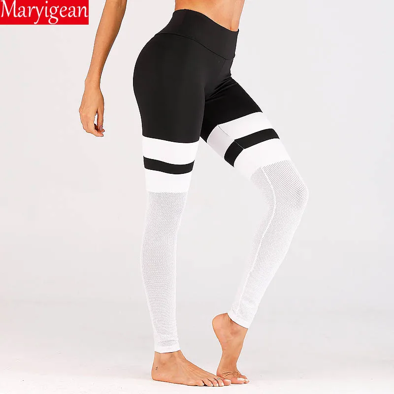 

Maryigean Women Mesh Stitching Legging Contrast Color Yoga Pants Elastic Waist Women Stretchy Workout Leggings Casual Leggings