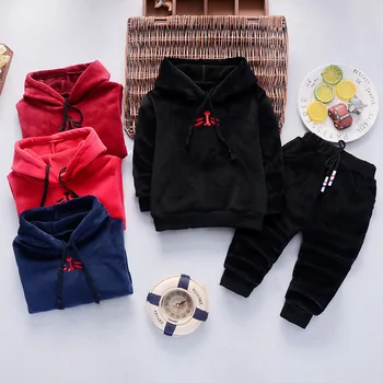 

0-3 Years Autumn Winter Velvet Baby Girls Boys Suit Long Sleeve Hoodie + Pants 2pcs Sets Infant New Year Warm Tracksuit Clothes