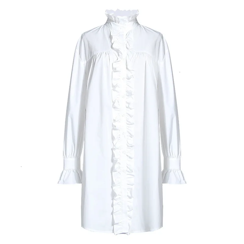 Shirt Woman Niche Design Stand Lead Fungus Edge Horn Sleeve Hubble-bubble Sleeve Long Fund Dress Shirt D660