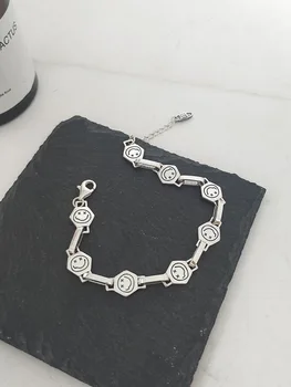 

Creative S925 pure silver smiley face women's fashion simple tide retro Thai silver hundred tied student personality bracelet.