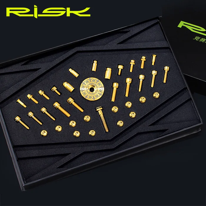 RISK 36 шт. титановый сплав комплекты винтов для MTB велосипеда общие болты винт переключатель/тормоз/клетка/крышка клапана/крепежные болты с шайбой - Цвет: Gold