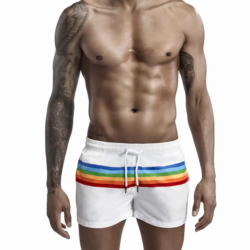Men Swim Trunks Board Shorts Beach Wear Drawstring Waist Printed Shorts