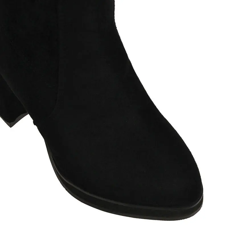 QUTAA/ г. Модные ботфорты из флока с круглым носком на молнии элегантная женская обувь на высоком квадратном каблуке осень-зима размер 34-43