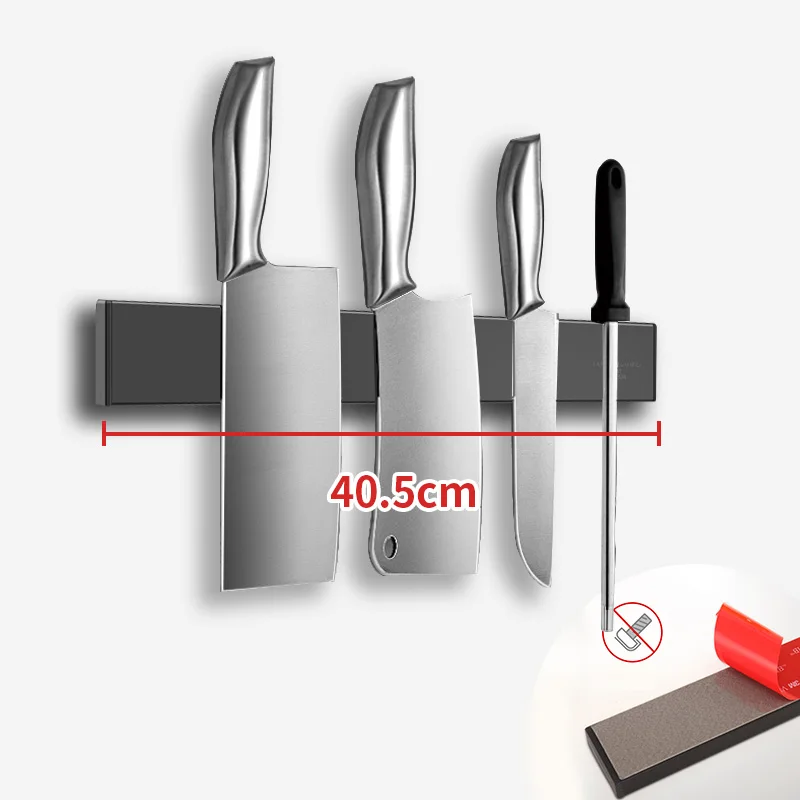 40.5cm - Black 304 нержавеющая сталь нож блок настенный магнитный полосы кухонный Органайзер хранилище стенд металлический Универсальный Магнитный нож держатель - Цвет: 40.5cm - Black