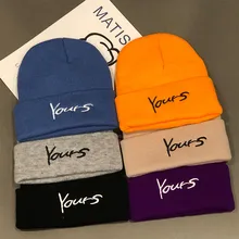 Winter Warm Knitted Yours Letter Embroidery Unisex Hat Men Women Wool Solid Color Soft Cap Beanie SkullCap Bonnet Gorro Ski