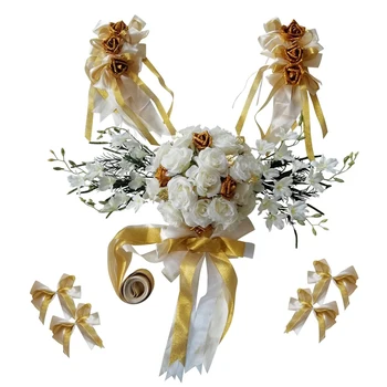 

Wedding Car Decorations Kit Set Limousine Silk Flower Ribbon and Bow DIY Decor