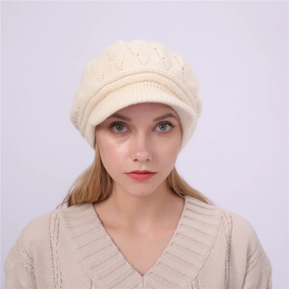 Новые модные зимние шляпы для женщин, вязаная Шапочка, шапка для девочек, брендовая вязаная шапка с кроликом, элегантная повседневная меховая женская шапка