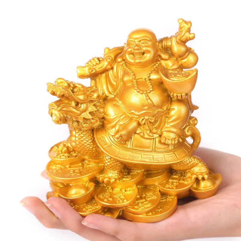 Смеющаяся скульптура Будды современное искусство Смола Будда езда черепаха-дракон статуя украшение для дома аксессуары статуя Будды, символ богатства - Цвет: 1
