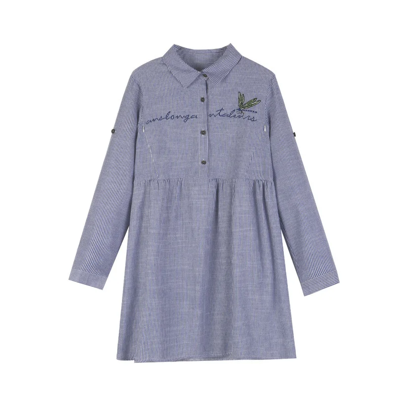 6091# Blue Striped Cotton Maternity Nursing Blouses Autumn Fashion Shirts Clothes for Pregnant Women Pregnancy Feeding Tops