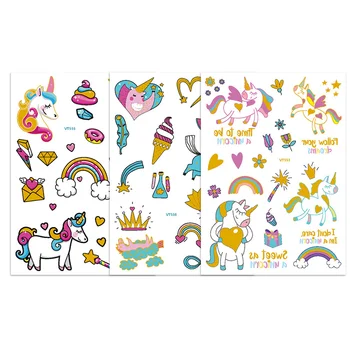 

6 Sheets Tattoo Stickers Waterproof Cartoon Unicorn Pattern Temporary Tattoos Decorative Sticker