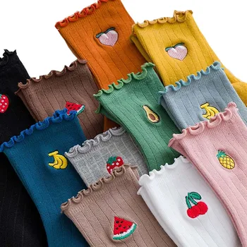 

Warm Ruffles Avocado Peach Носки Funny Frilly Socks Women авокадо женские Embroidery Heap Cortos Calcetines Skarpetki Damskie