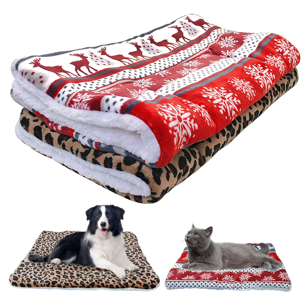 Fleece Dog Bed Mat Warm Winter Puppy Cat House Kennel Small Medium Large Dogs Beds Christmas Sleeping Blanket Chihuahua