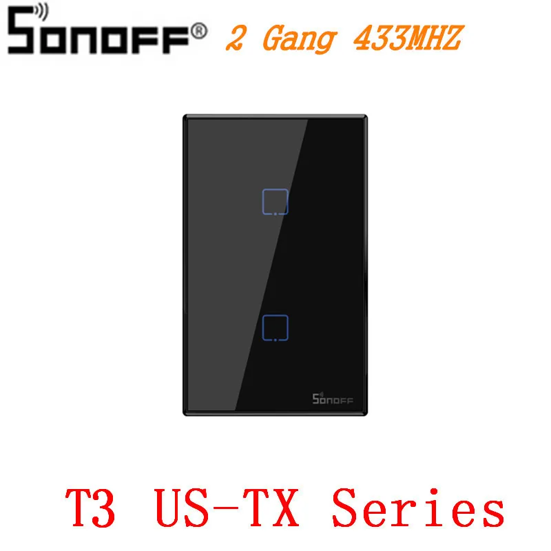 Sonoff T2 Smart Switch 1-3Gang EU US WiFi& RF 86 Тип умный настенный сенсорный светильник Модуль Автоматизации умного дома пульт дистанционного управления - Комплект: T3 US-TX 2 Gang