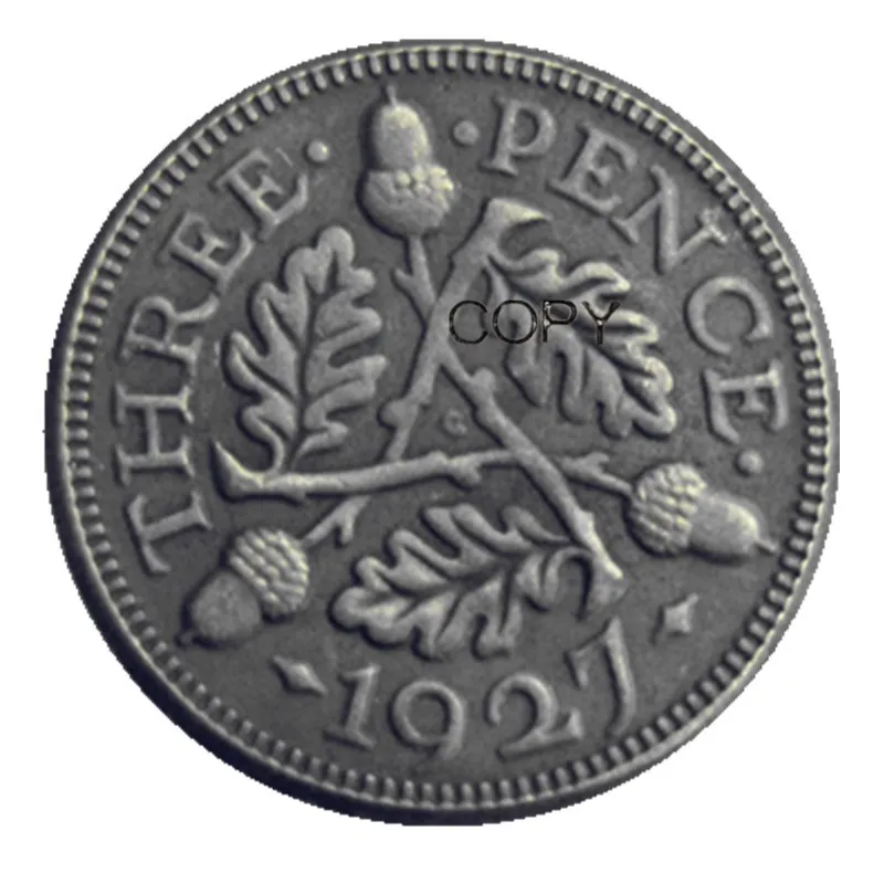 Великобритания 1927 три пенса Посеребренная копия монеты