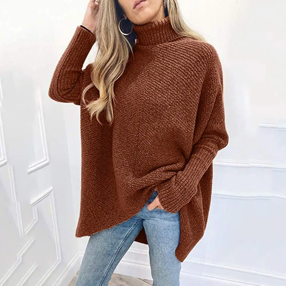 

Women Sweater Winter Warm Casual Solid Long Sleeve High Collar Lazy Loose Ladies Sweater Ueter Mujer Invierno 2019 #2B26