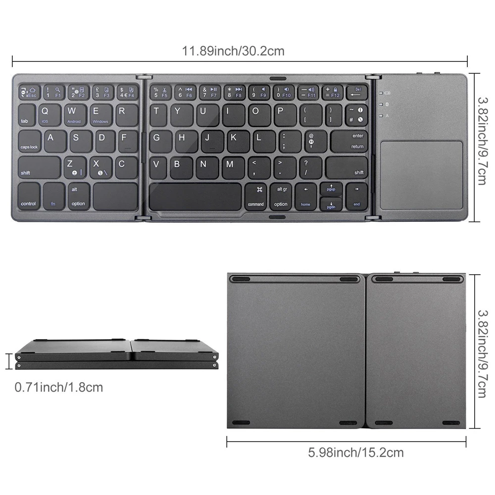 LHMZNIY Portable Twice Folding Russian Bluetooth Keyboard Wireless Foldable Touchpad Keypad for IOS/Android/Windows ipad Tablet