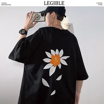 

LEGIBLE 2020 Summer Men T Shirts Hip Hop Cotton Casual T-shirts Male Japan Korean Sunflower Printed Short Sleeve Tees
