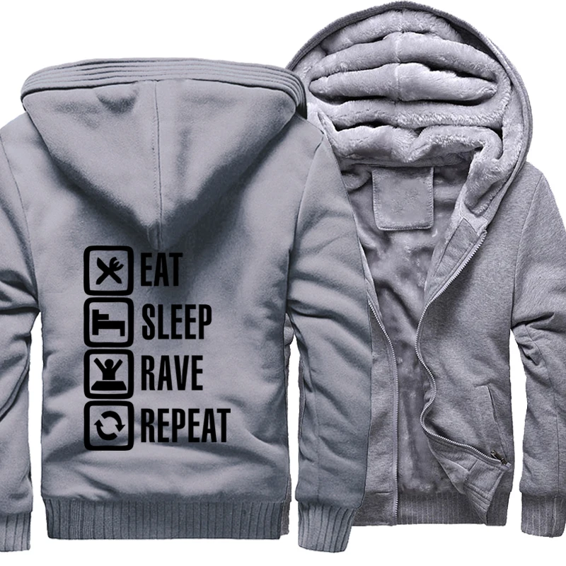 Eat Sleep Warm Thick Fleece Men Winter Jacket Rave Repeat Game Coat Hoodies Sweatshirt Hoodies Thicken Coat Sportswear Jackets - Цвет: gray1