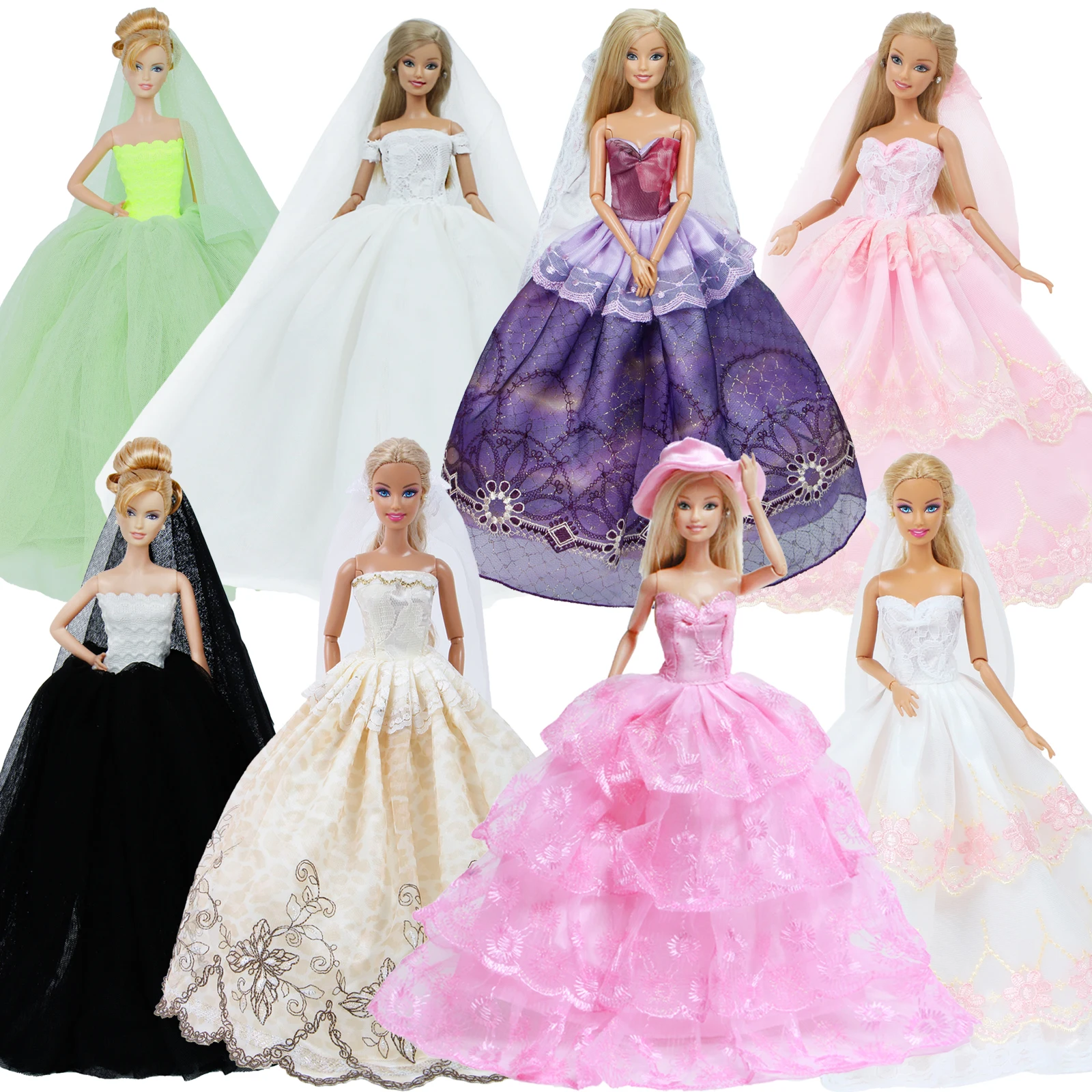 ASIV Premium Splendente Fatto a Mano Principessa Abiti da Sposa Moda Abbigliamento Abito per Bambole Barbie con Piuma Cappello Blu 
