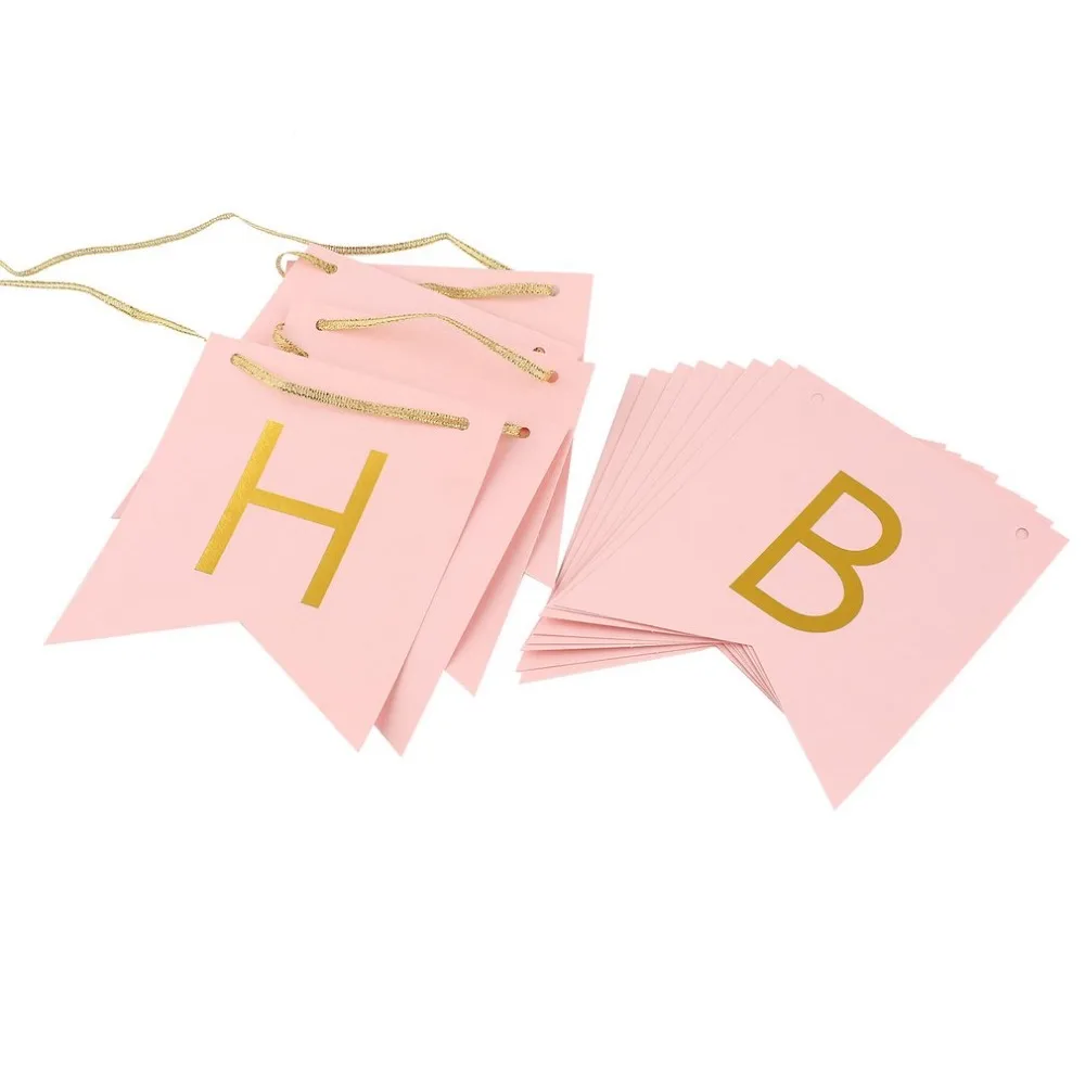 2 m Party Banner Paper Pink Happy Birthday Wedding Hanging Bunting Decoration Accessory