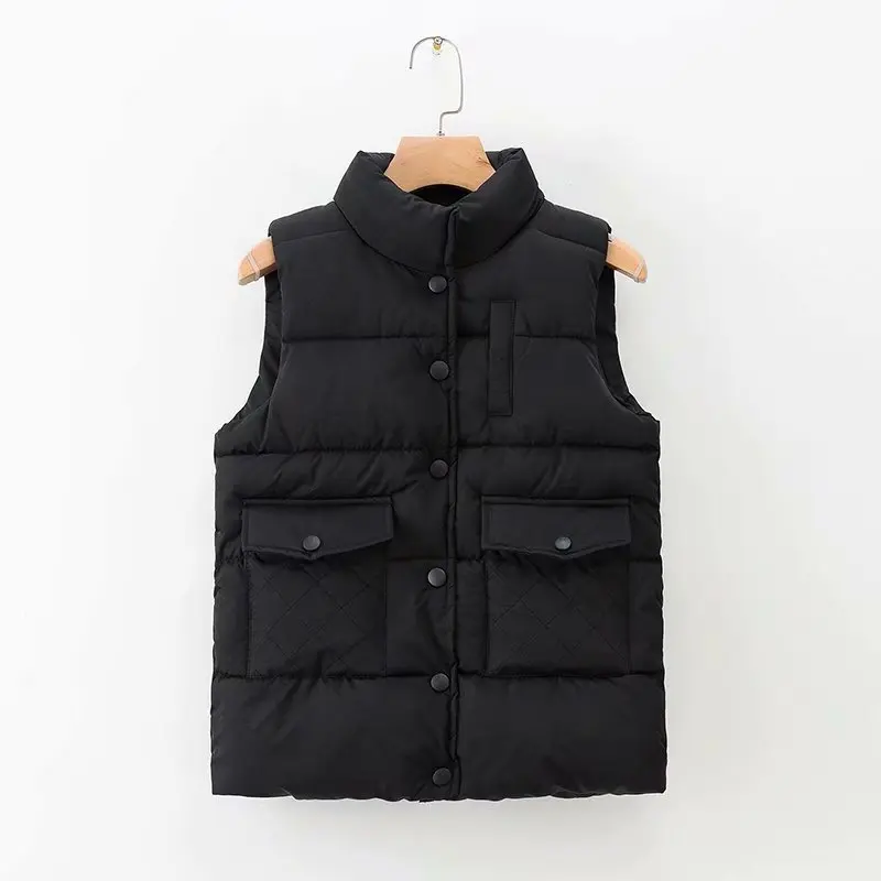 OMIKRON Women's Korean Style Solid Sleeveless Winter Keep Warm Woolen Vest Coat Single Women Breasted Loose Thick Fashion Vest - Color: Black