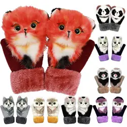 2021NEW Animal Cat Dog Panda Racoon Design Kid Winter Warm Long Cute Girl Fashion Princess Mittens Fingers Soft Gloves Full F3P8