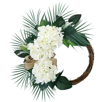 

20Inch Hydrangea Wreath Artificial Hanging Garland for Indoor Outdoor Home Party Wedding Window Wall Decoration